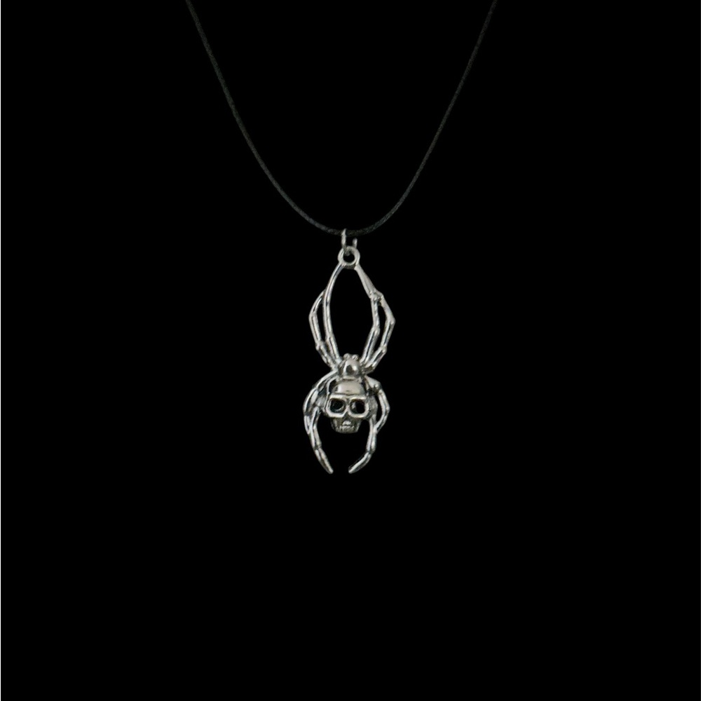 Spider Skull Pendant Necklace Gothic Aesthetic Black Cord Jewelry Unisex